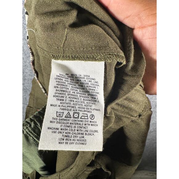 Anthropologie Cartonnier Pants Women's Small Paperbag Green Linen Blend Ankle - Picture 7 of 9